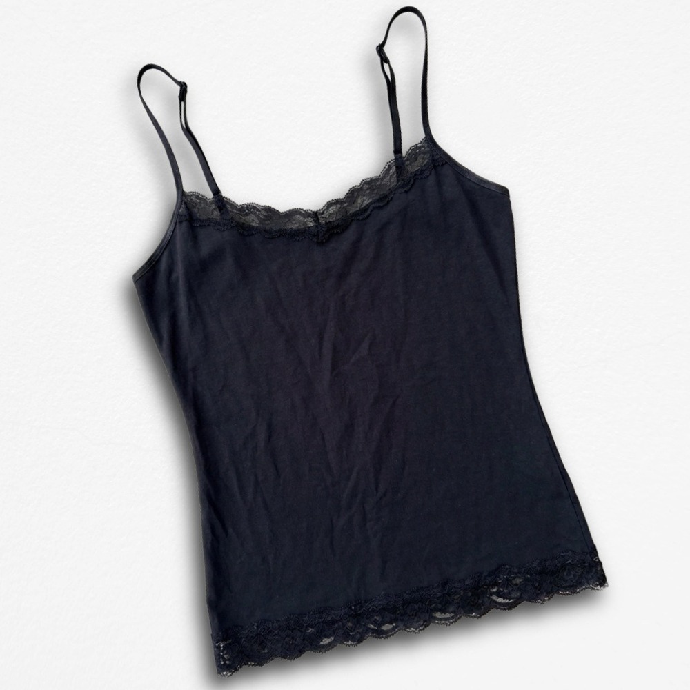 New York and Company Black Lace Trim Camisole Adjustable Strap Tank Top Womens M